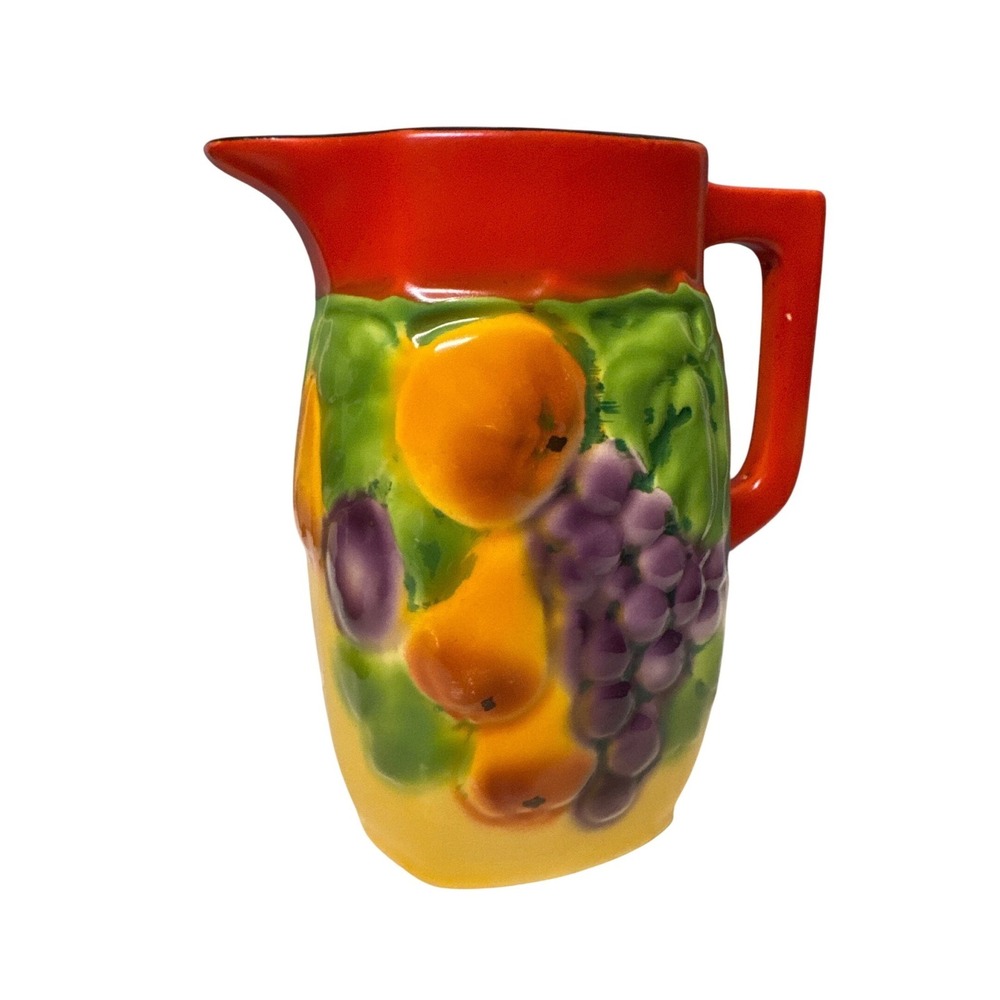 Ditmar Urbach Czechoslovakia Fruit Pitcher Vintage Ceramic Bern Red Yellow Grape